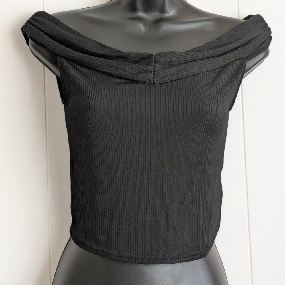 Urban Outfitters Silence And Noise Off The Shoulder Black Ribbed Top